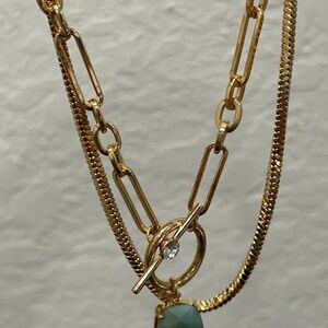 Elegant Gold Necklace with Turquoise Pendant